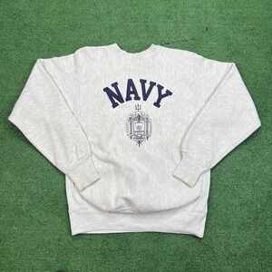 Vintage MADE in USA MV Sport Reverse Weave NAVY Crewneck Sweatshirt Grey Size S